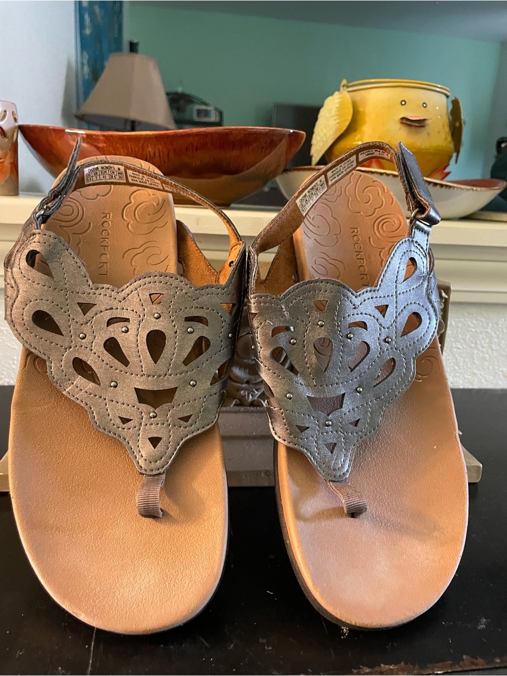 Rockport Women's Gray Laser-Cut Thong Sandals
